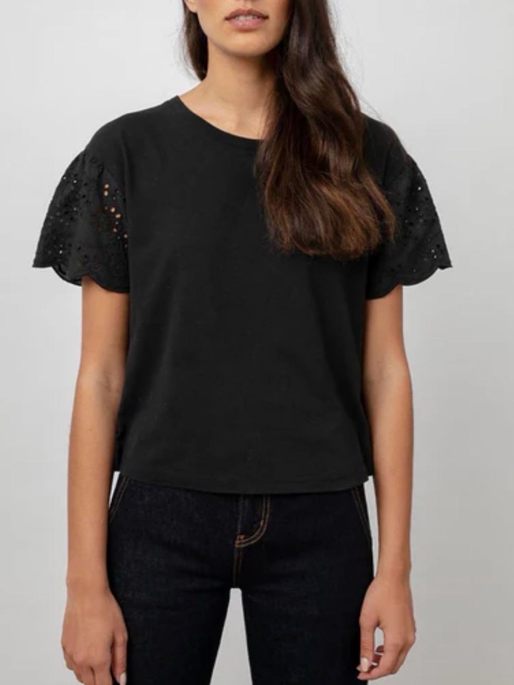 Rails Georgia Top - Womens Black Eyelet Sleeve Tee